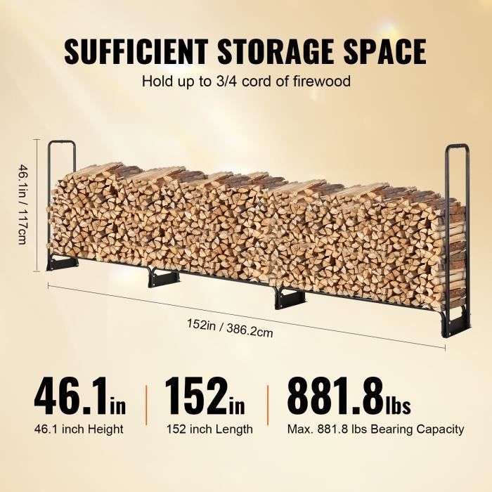 VEVOR Range Bûches Extérieur avec Couverture Abri Bois Porte-bûches 386x36x117cm