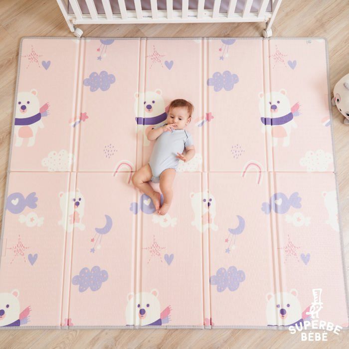 Tapete de atividades dobrável, reversível e à prova d'água - 180x150x1cm | Tapete de espuma para crianças - PANDA ROSA | SUPERB BABY