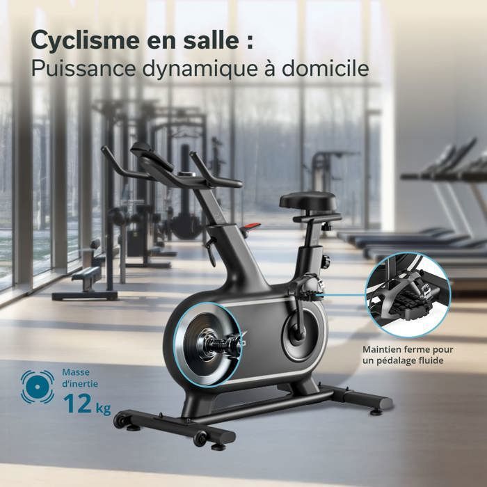 Vélo d'appartement connecté - Skandika Cykling P12-H - Inertie 12 kg - Max. 120 kg
