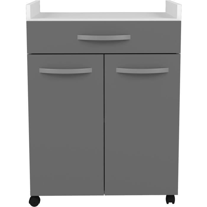 OSLO Serving Cart, 60 cm - 1 Drawer and 1 Door - W 60 x D 44 x H 81 cm - Glossy Grey - EKIPA
