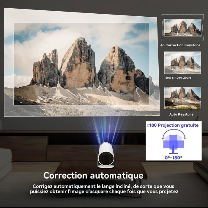 Proyector portátil TRAHOO - WiFi/Bluetooth - Compatible con 4K - Resolución nativa 1080P - Rotación de 180°