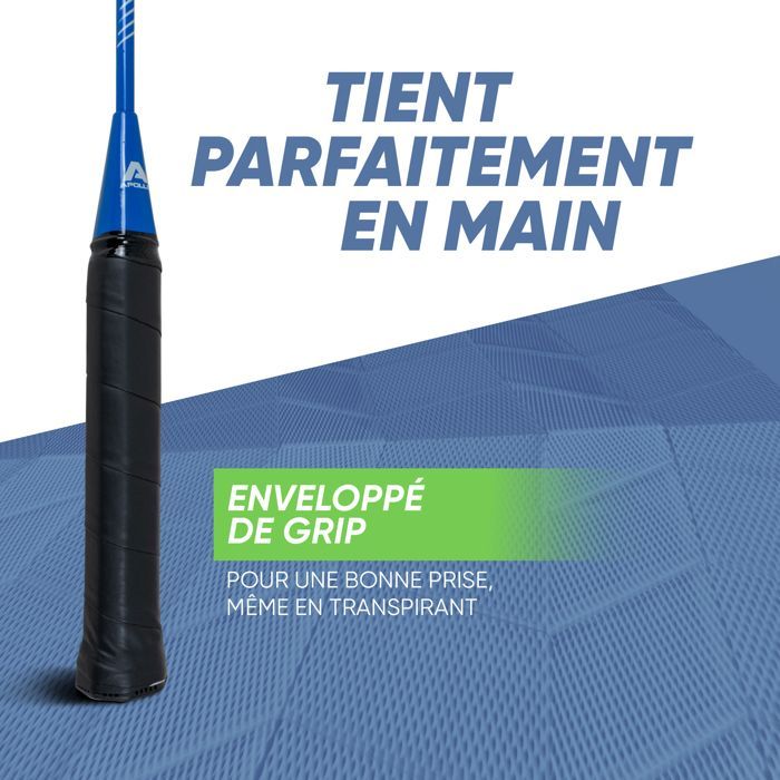 Set da badminton Apollo Match Pro 400 – Racchette da badminton con fodero e volani – Blu/Verde
