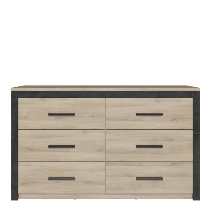 Cómoda COLORADO de 6 cajones - Acabado en roble y negro - 129,1 cm de ancho x 41,8 cm de profundidad x 77,1 cm de alto - DEMEYERE