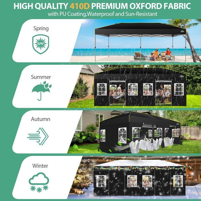 Tonnelle Pliante 3x6, Tonnelle de Jardin Exterieur, Imperméable Tente de Reception avec 6 Panneaux Latéraux，Noir