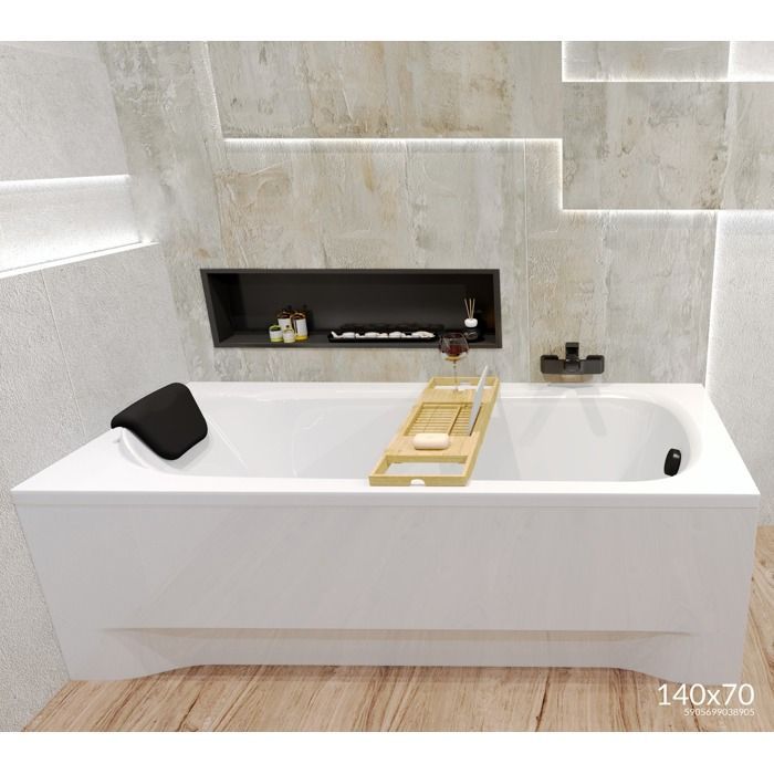 Baignoire Rectangulaire 140x70 + appui-tête, Siphon de bain et pieds 4en1 - BONA