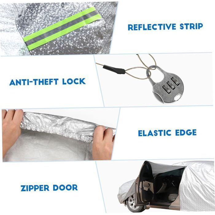 Funda protectora para coche de exterior, impermeable, de PEVA, con apertura lateral, forro de algodón, resistente a los rayos UV, a la nieve y al polvo, 490 x 190 x 150 cm.