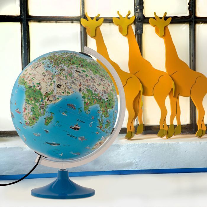 Tecnodidattica – Atmosphere Family Massieve Wereldbol voor Kinderen | Verlicht | Geïllustreerde Kaart | 30 cm Diameter – Tekst