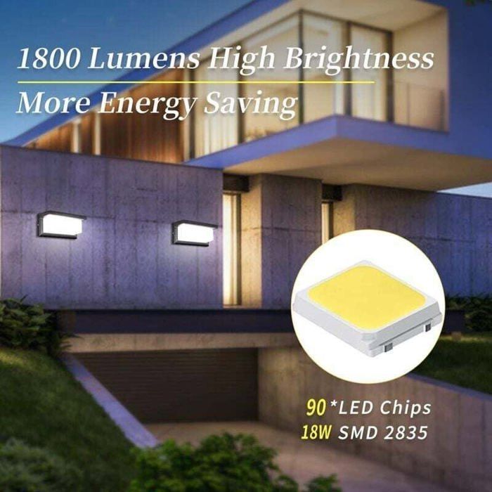 Applique murale extérieure LED - OKZ - 18W - IP65 étanche - Blanc froid - 24x11.3x8.5 cm - 6000-6500K