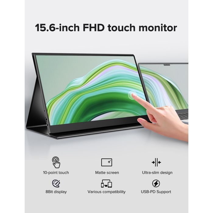 Moniteur tactile portable UPERFECT 15,6 pouces | Écran IPS Full HD | Tactile 10 points | Connexion par câble USB-C |