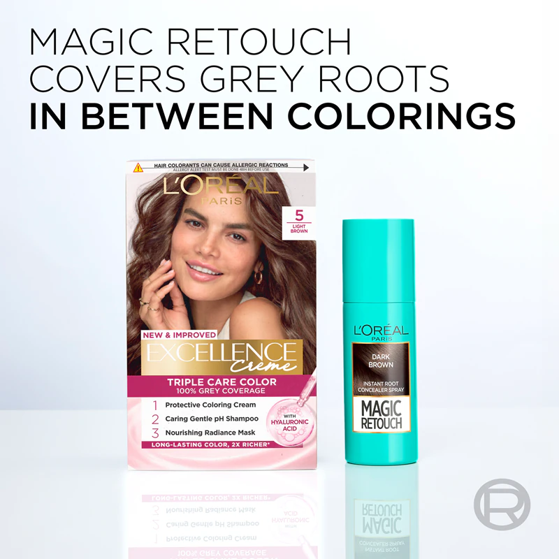 Spray Magic Retouch da L'Oréal Paris para retoque instantâneo da raiz dos cabelos.