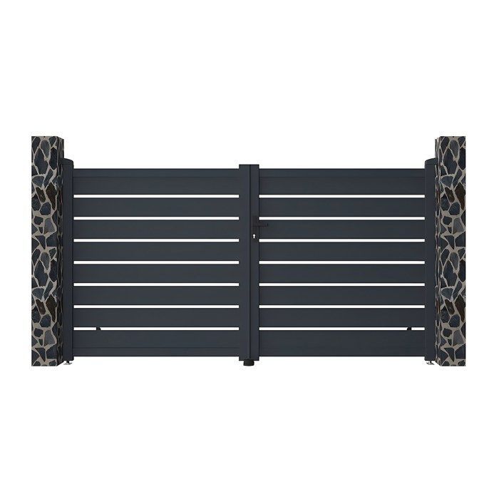 Puerta batiente de aluminio con diseño calado, 305 x 165 cm, color antracita - PRIMO