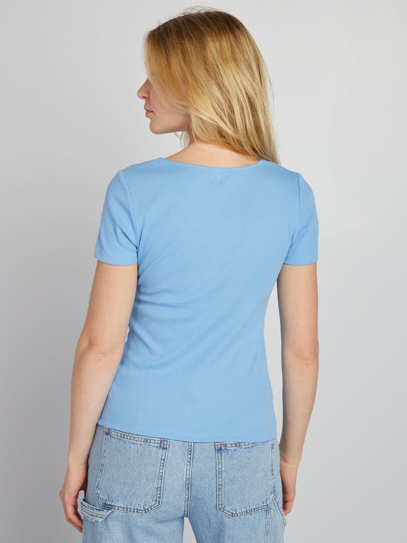 Camiseta de malha canelada - AZUL