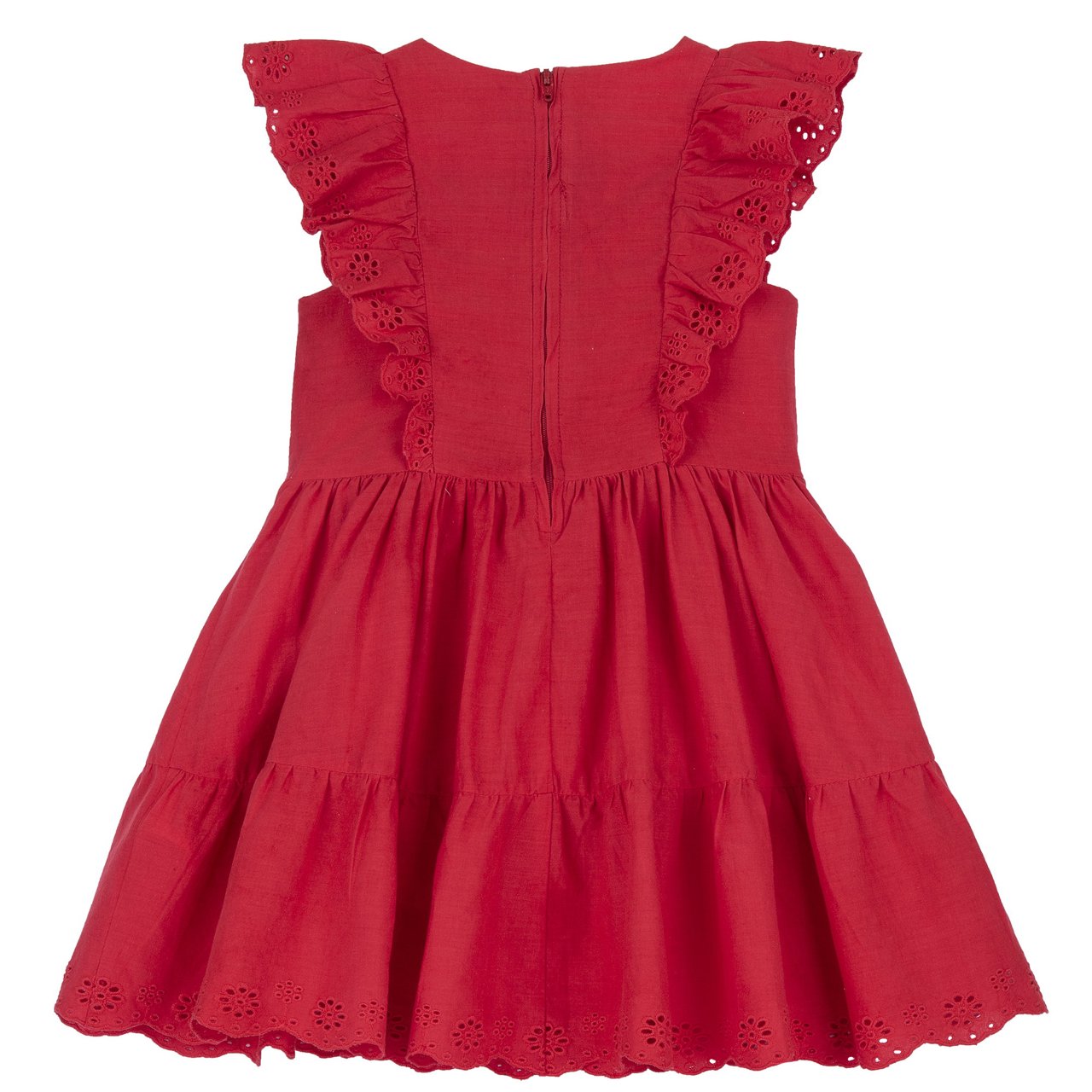 Leichtes Baumwollkleid mit roten Rüschen