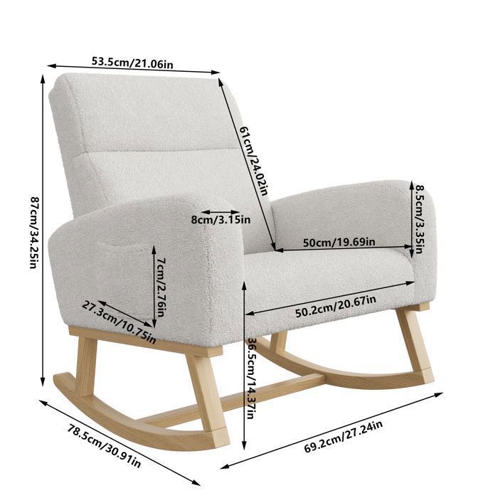 Mecedora - LUMINARIX - Patas de madera maciza - Estilo escandinavo - Gris claro