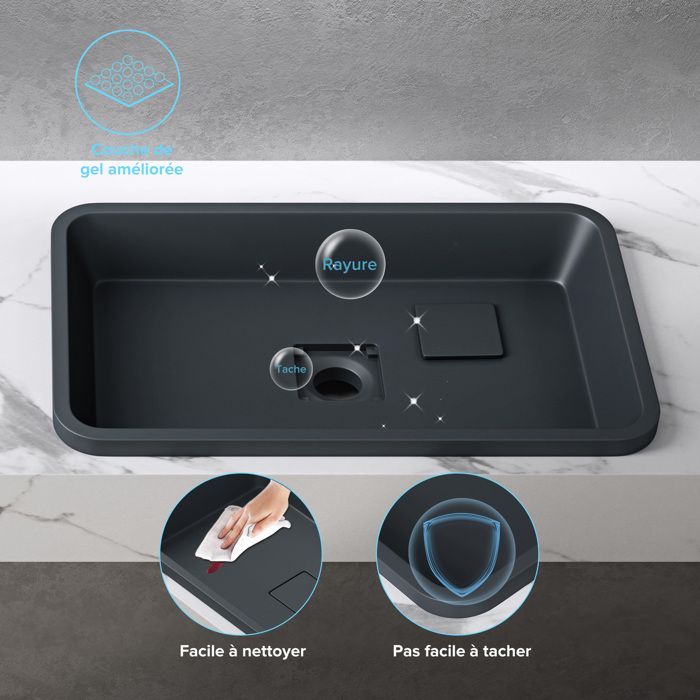 Lavabo empotrado Doporro, gris antracita mate/negro, 53 x 33 x 10,5 cm, lavabo rectangular con tapa de desagüe, Colossum104