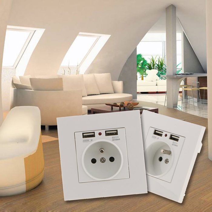 Wall Power Outlet - KCVV - Dual USB 5V/2100mA - Fire-Retardant Plastic - Easy Installation