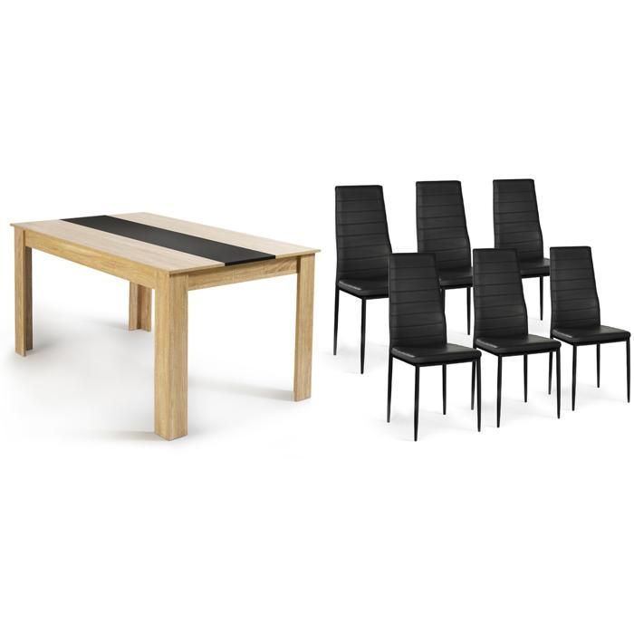 IDMARKET Ensemble table à manger GEORGIA 140 cm imitation hêtre et noire et 6 chaises ROMANE noires