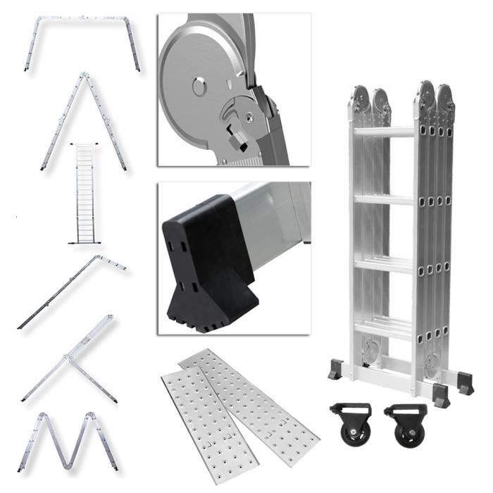 Escalera multifuncional - AUFUN - 6 en 1 - Aluminio - Carga máxima 150 kg - Plegable y antideslizante