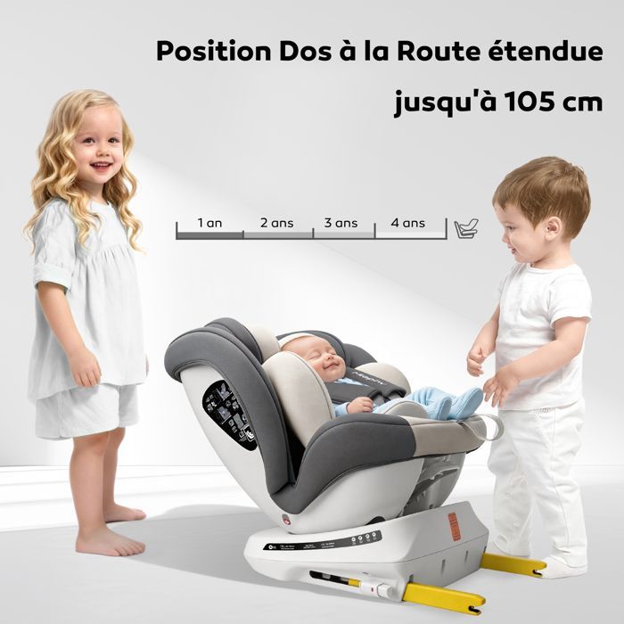 Silla de coche Miophy I-Size con Isofix y giro de 360°, de 40 a 150 cm, desde el nacimiento hasta los 12 años, Grupo 0+1/2/3, Gris