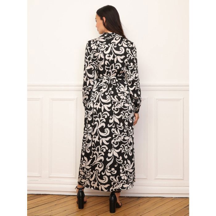 Vestido camisero largo estampado con cinturón de lazo extraíble. Presenta botones en la parte delantera y en las mangas. Para mujer - Vestidos - El