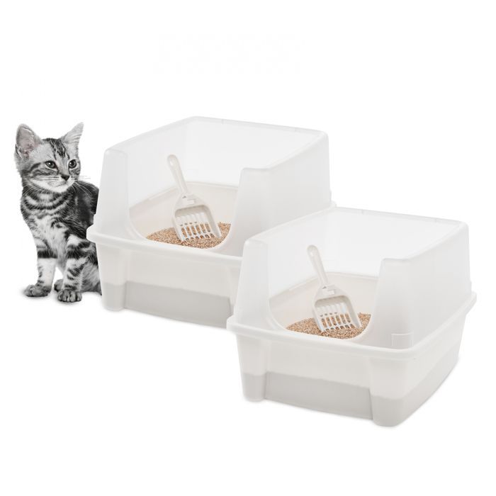 Iris Ohyama, Juego de 2, Arenero para gatos con laterales altos, CLH-12, Blanco