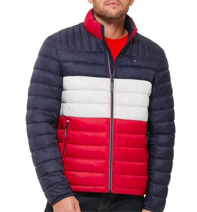 Chaqueta acolchada Ultra Loft de Tommy Hilfiger, color azul y rojo, para hombre.