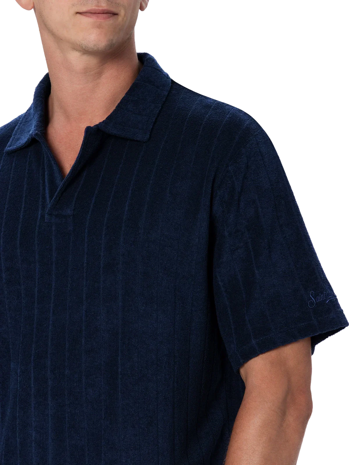 Polo de felpa azul acanalada para hombre Jeremy