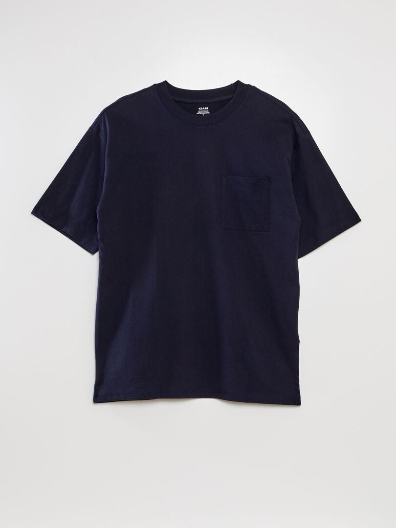 Camiseta folgada de cor sólida - AZUL