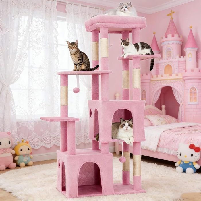 Árbol rascador para gatos - JUGUETES S - 45 × 72 × 156 cm - Torre de escalada multinivel estable, árbol de actividades - ROSA