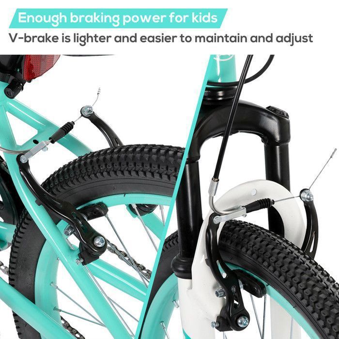 Hiland Vélo enfant 24 pouces, dérailleur Shimano 7 vitesses, VTT unisexe, fourche suspendue, freins V-Brake - Vert