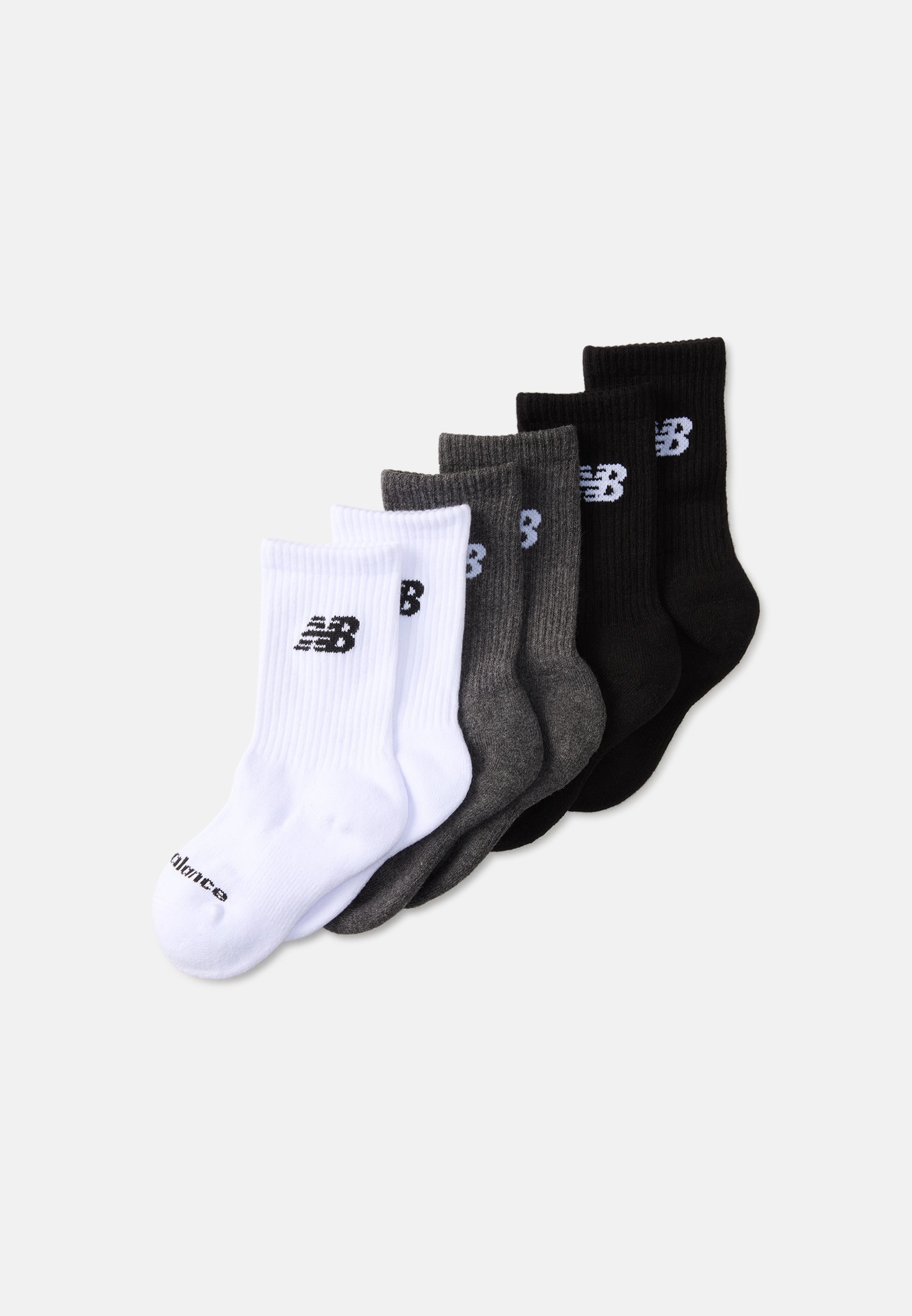 Chaussettes New Balance pour enfants, modèle Everyday Crew, unisexe, lot de 6 - blanches/grises/noires