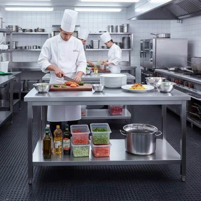 Table inox professionnelle centrale 1500 x 700 mm - acier inox AISI201 - étagère inférieure - pour cuisine pro