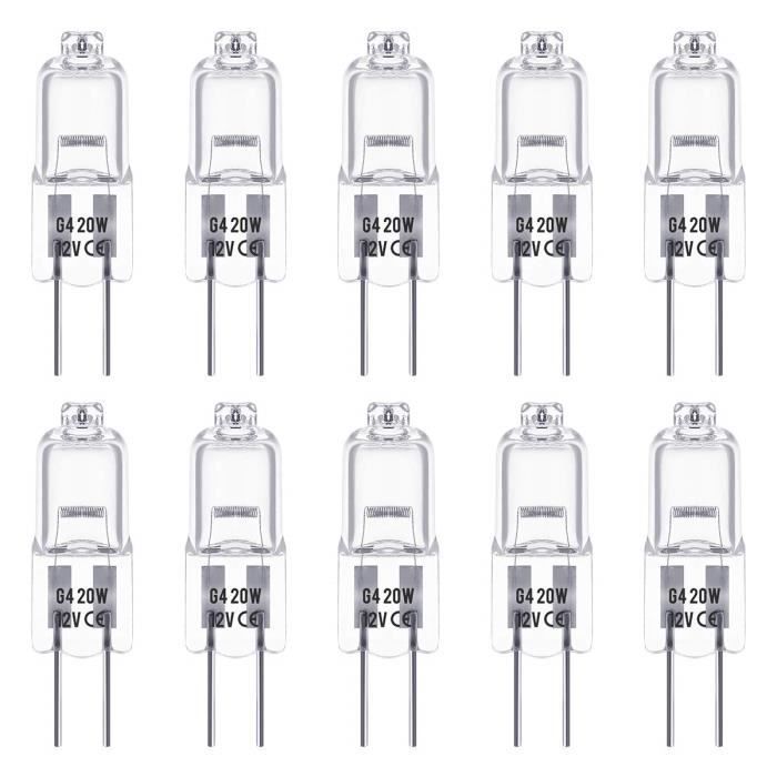 Bombillas halógenas G4, 12V 20W, base de clavija, luz blanca cálida 3000K, 350LM, regulables, paquete de 10