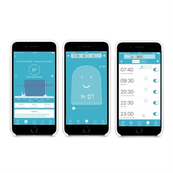 Réveil enfant REMI - Babyphone, veilleuse, berceuse, suivi du sommeil - Bleu