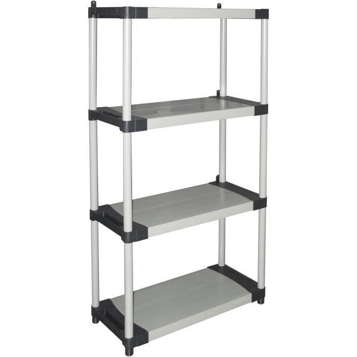Scaffalatura in plastica - TOOD - 4 ripiani - Portata 80 kg per ripiano - 80x40x168 cm - Nero/grigio