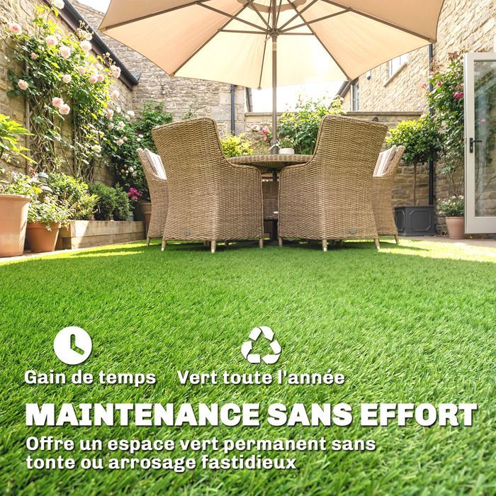 Césped sintético - césped artificial - Outsunny - autodrenante para jardín, patio o uso exterior - PP - 400x100x2.5cm - verde