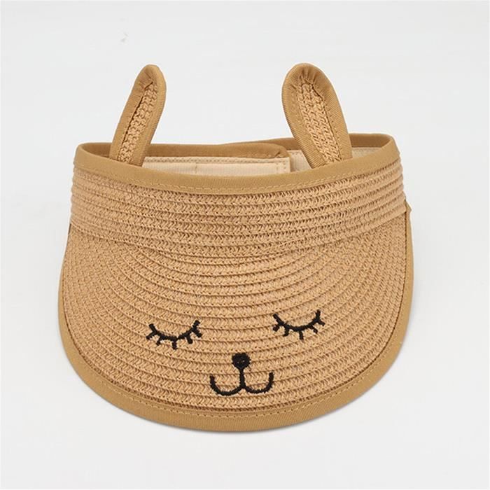 Sombrero de paja FUNMOON para niños, parasol de verano para bebés, top de playa suave con diseño de dibujos animados - 598041