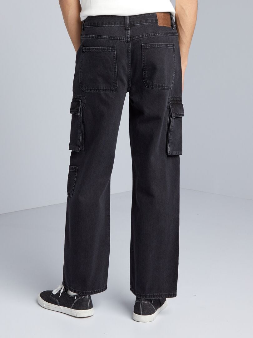 Calça jeans de perna larga com bolsos - CINZA