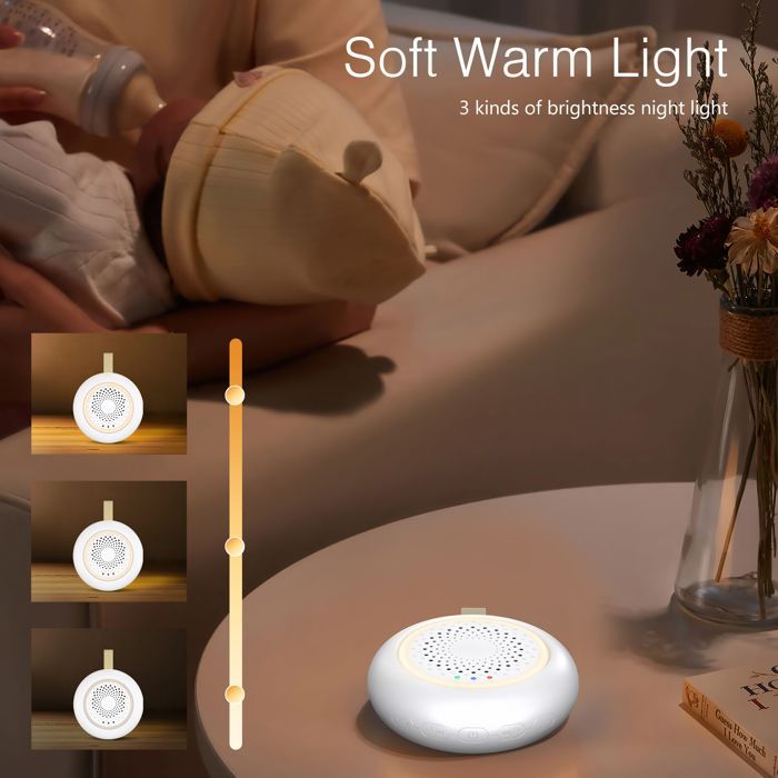 White Noise Machine with Night Light, 30 Soothing Sounds, 3 Night Light Levels, Volume Control, Timer