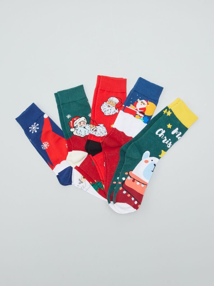 Set van 5 paar 'kerst'-sokken - WIT