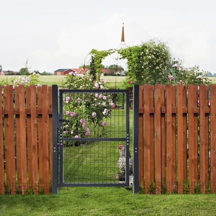 LILIIN 125x100cm Tuinpoort van gaas - Antracietkleurig staal - Met slot, handgreep en sleutels