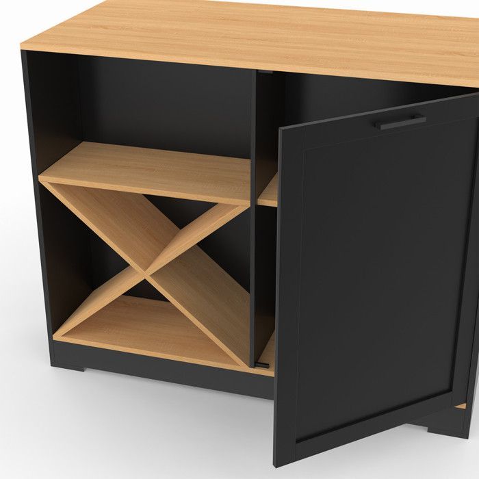 IDMARKET Table de bar îlot VITO 113 cm avec range bouteilles bois noir et plateau façon hêtre