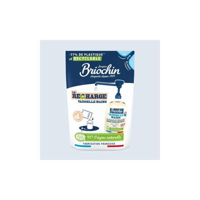 Pack de 10 - JACQUES BRIOCHIN - Recharge Liquide Vaisselle Mains Savon de Marseille spécial peaux sensibles Ecocert 450ml