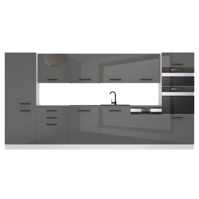 Cocina completa - B BELINI GROUP - NAOMI - 360 cm - Plata brillante - Diseño contemporáneo