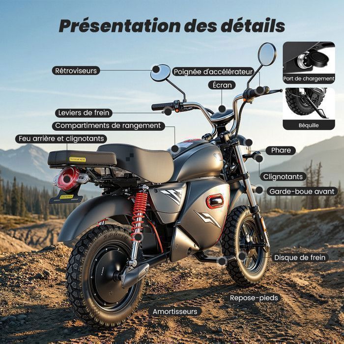 Moto électrique Pour Adulte SD-M8-15''-2000W-4 vitesses-90 km-150 KG-Boîte de rangement (avant)-Convient aux adultes-Tout Terrain