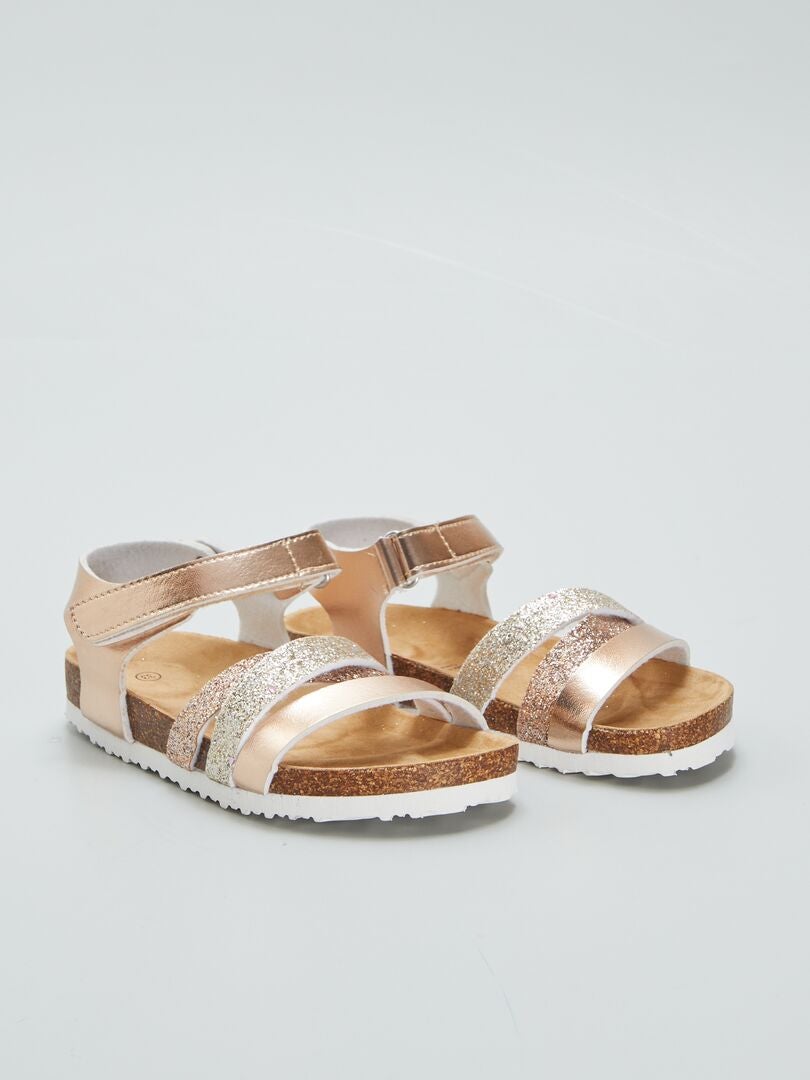 Sandalen met pailletten en klittenbandsluiting - ROZE