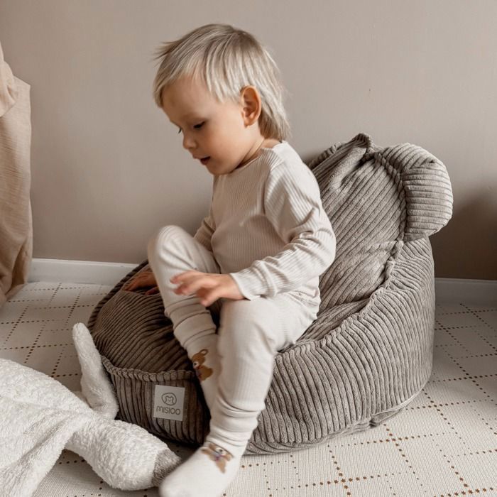 MISIOO Huggy Bear zitzakstoel met berenoren voor baby- en kinderkamer, corduroy, groen, 68x45 cm