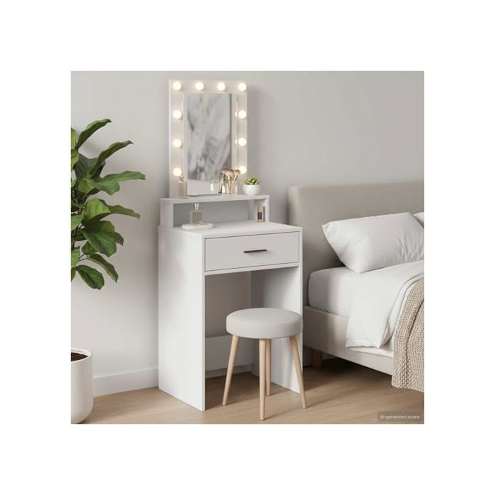 Coiffeuse moderne - vidaXL - Blanc - Bois d'ingénierie - 50x41x140 cm - Miroir avec éclairage LED - 1 tiroir - Port USB