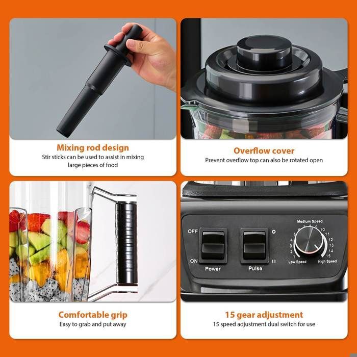 Blender - 9500 W - 15 Vitesses - Mixeur 3 en 1 - 3L+1.5L+0.5L - lames en acier inoxydable - Nettoyage Automatique - robot mixeur