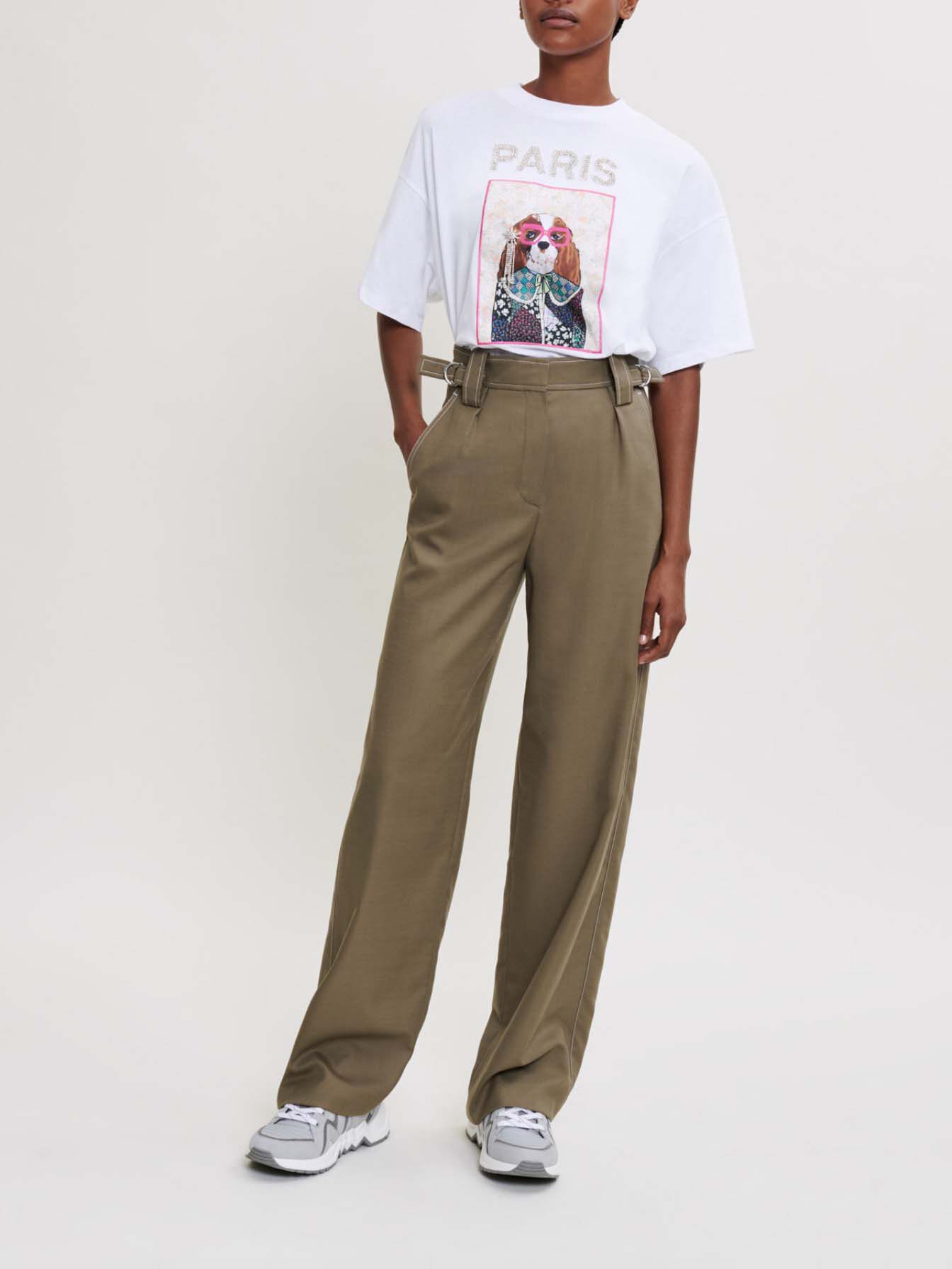 Pantaloni de costum cu talie înaltă - Kaki